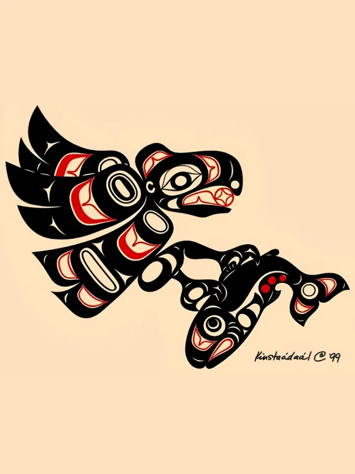 Tlingit artwork of eagle grasping salmon in its talons